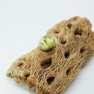 White and Green European Glass Charm Bead with Silver Core Center